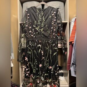 Floral Embroidered Black Dress